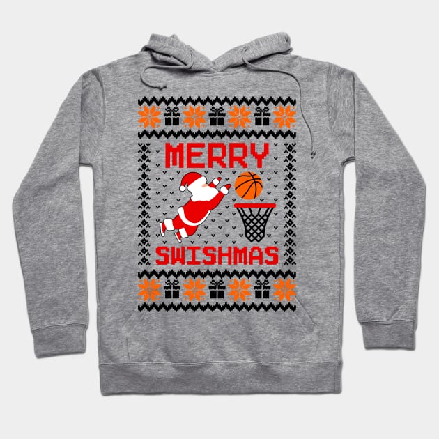 Merry Swishmas Basketball Ugly Sweater Hoodie by Hobbybox